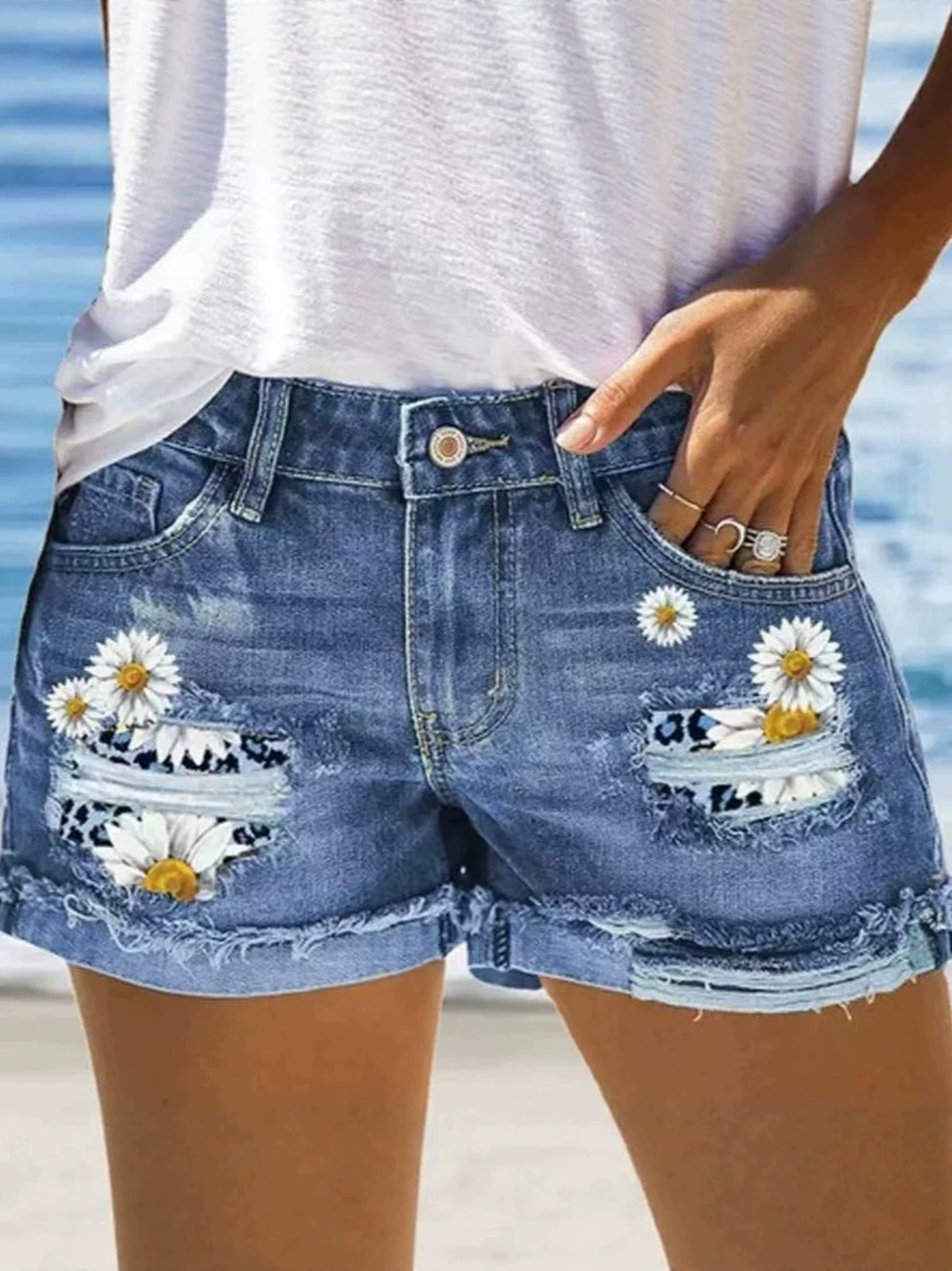 ZARA Summer Daisy Print Fashion Womens Denim Shorts Factory Direct
